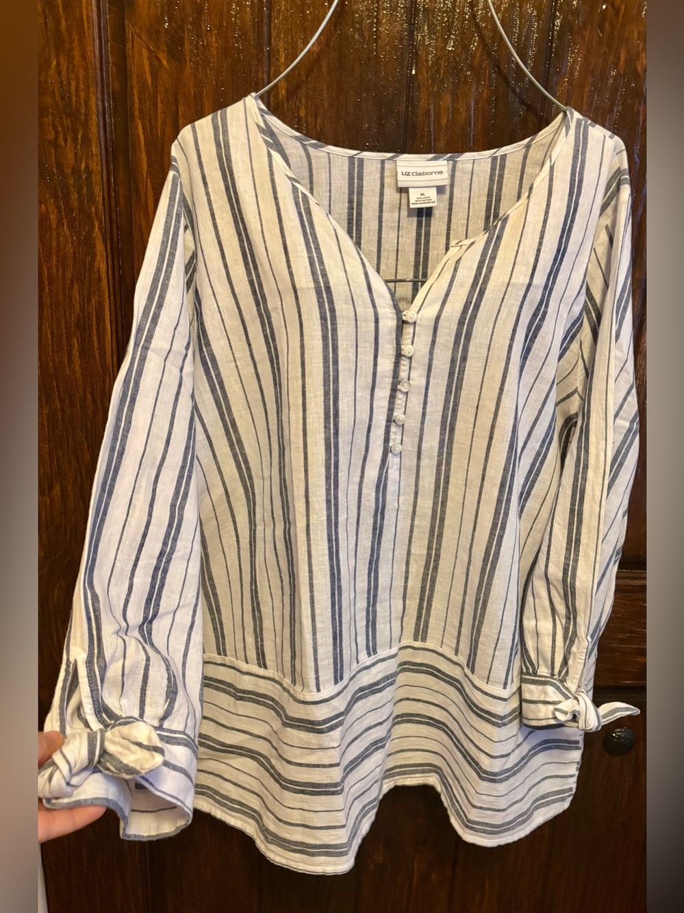 Liz Claiborne   Linen Blend Coastal Striped Button-Front Tunic Size Xl